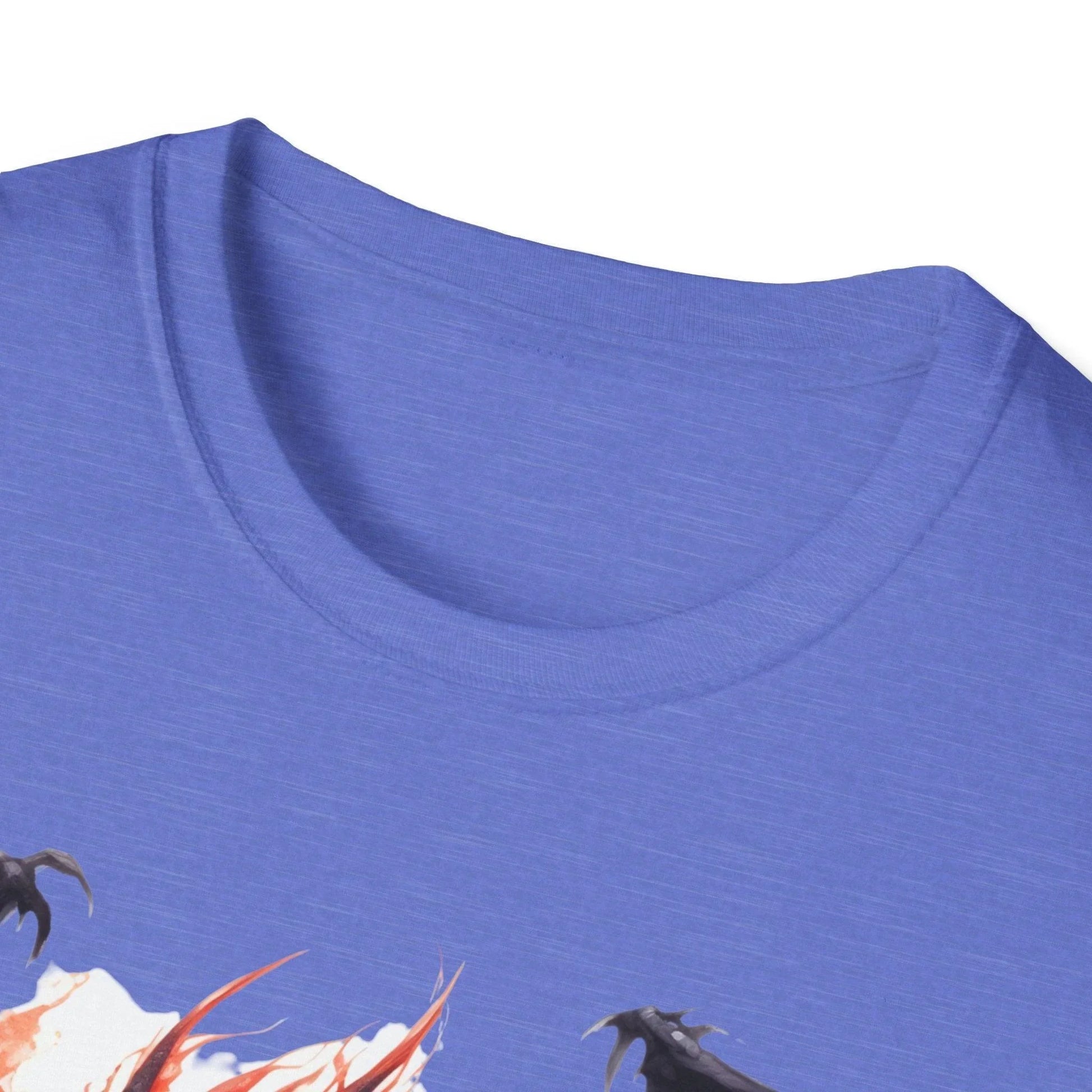 Close-up of the dark charcoal heather fabric showcasing the soft, textured material and subtle neckline stitching detail.