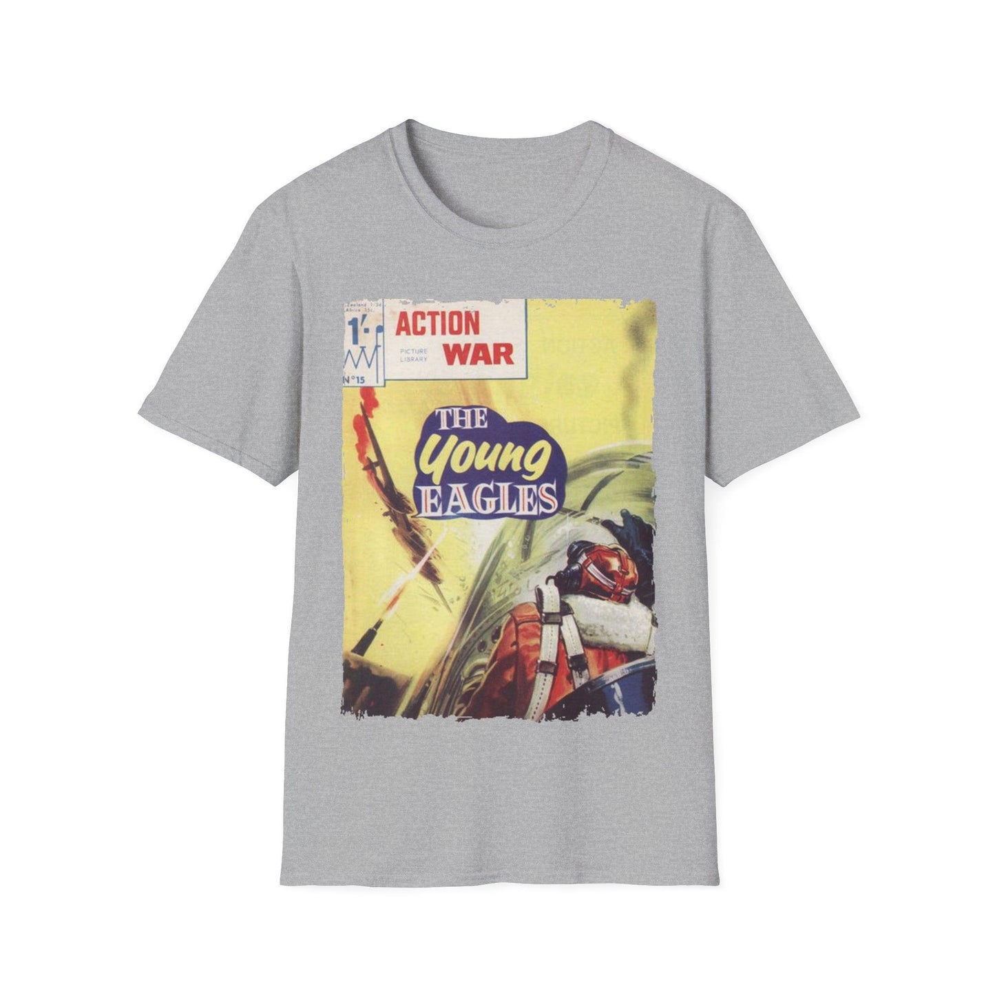 Close-up of the unisex softstyle T-shirt’s neckline with reinforced stitching and subtle fabric texture in vibrant red color.