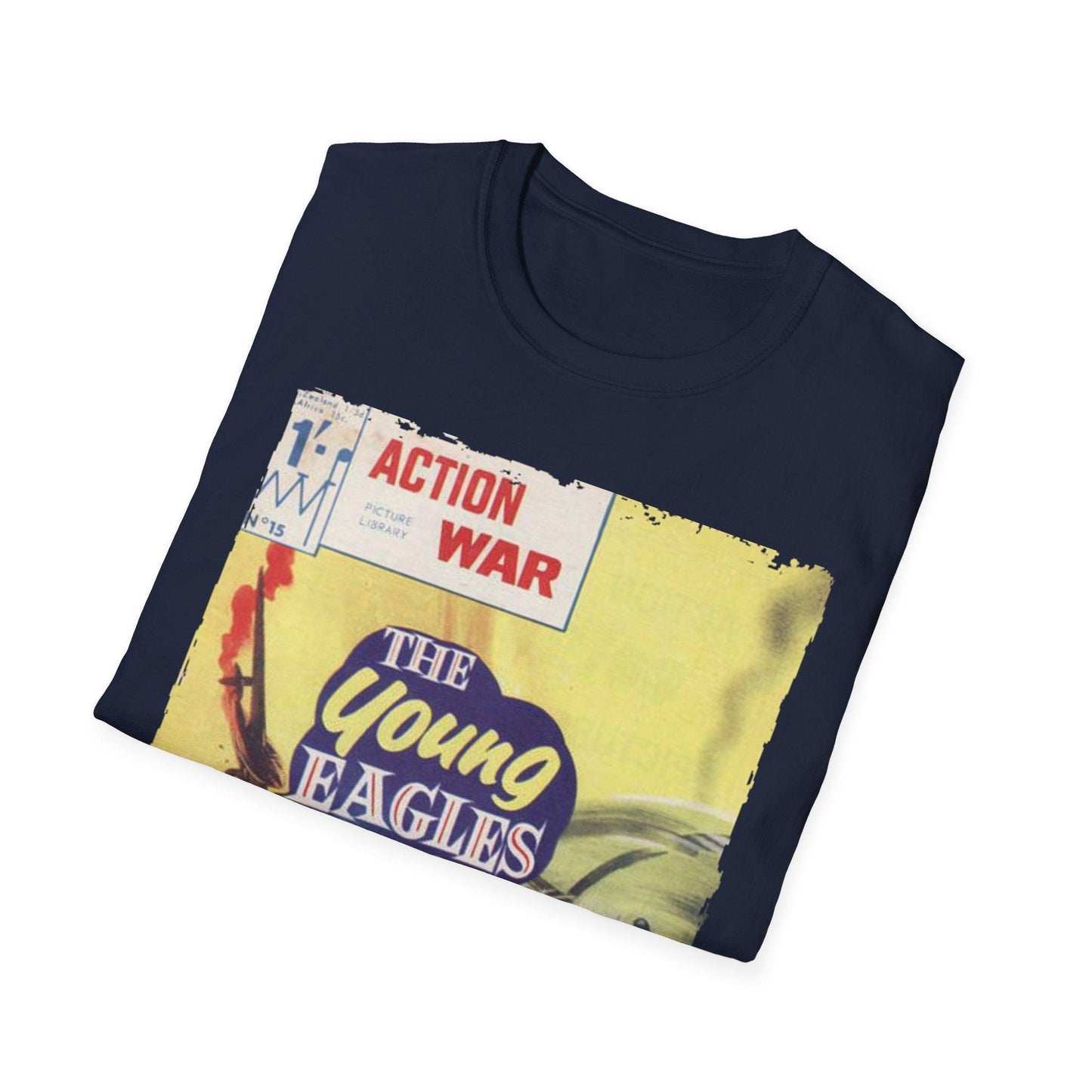 Close-up of the unisex softstyle T-shirt’s subtle crew neckline and smooth fabric texture in vibrant red cotton blend