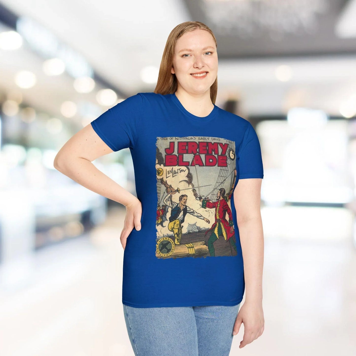 Close-up of the Jeremy Blade T-Shirt’s navy-colored fabric showcasing smooth, soft-textured cotton blend and subtle