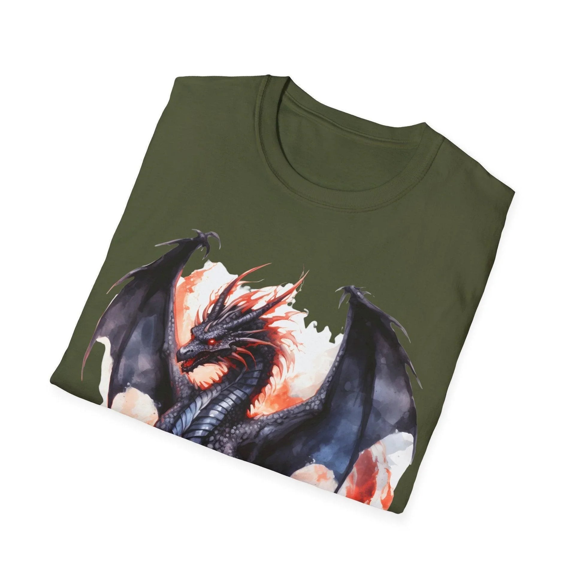 Close-up of the unisex softstyle T-shirt's neckline revealing smooth stitching and subtle logo label on heather navy fabric.