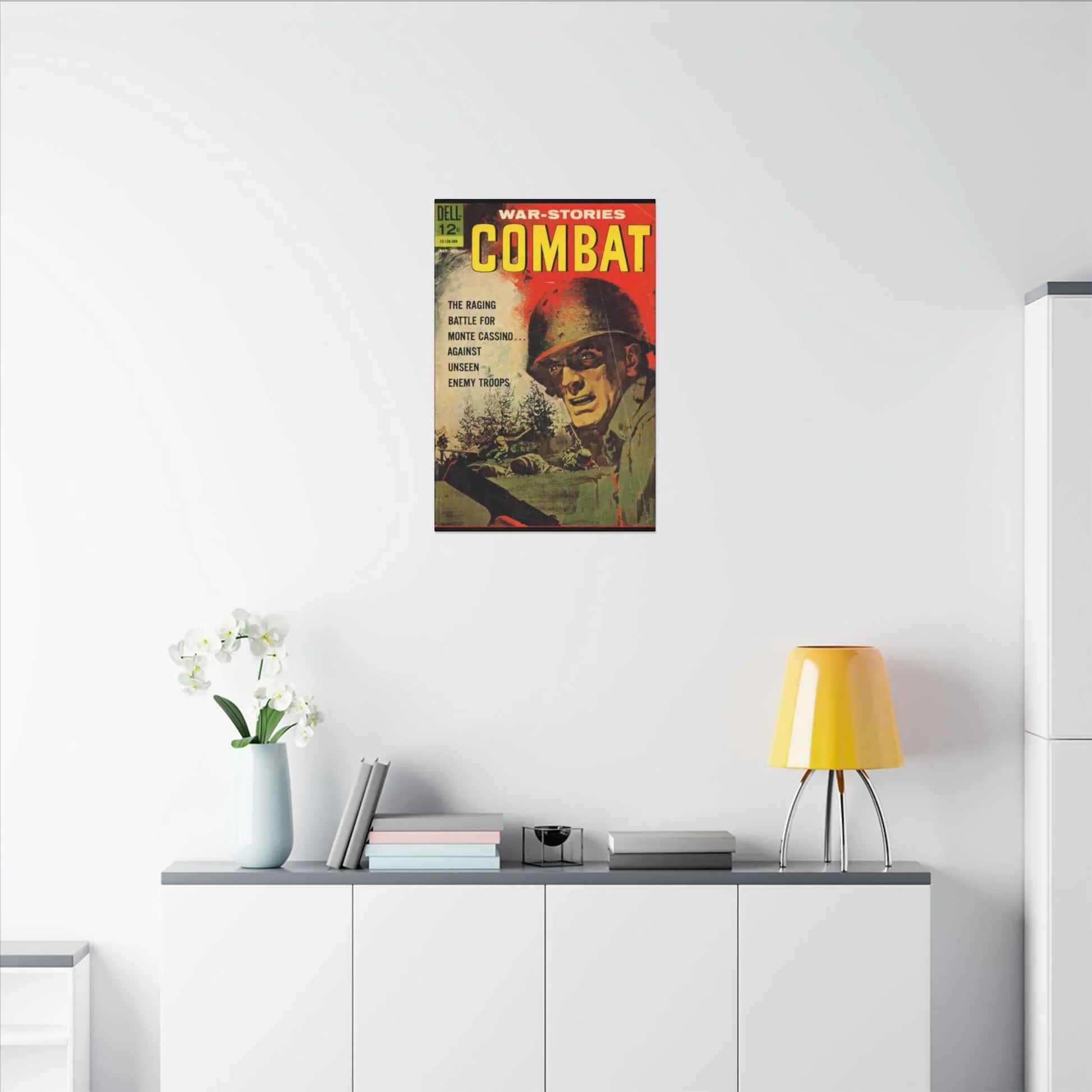 Close-up of textured canvas fabric featuring subtle seam stitching and vintage-style print detail at the corner.