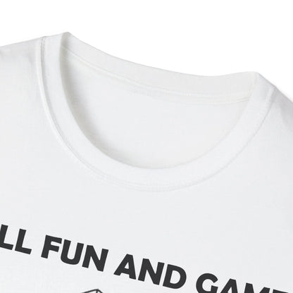 Close-up of the black soft cotton fabric and stitched neckline detailing on the unisex T-shirt from an overhead angle.