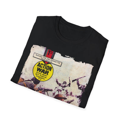 Close-up of the unisex softstyle T-shirt's smooth fabric texture and reinforced stitching along the sleeve seam.