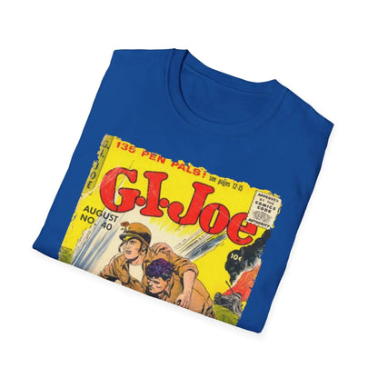 Close-up of the G.I. Joe No.40 softstyle T-shirt fabric showing smooth, lightweight cotton blend with subtle stitching detail
