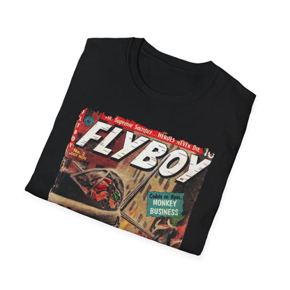 Close-up of the Flyboy No.2 unisex softstyle T-shirt collar showing slim fit, beige color, and smooth fabric texture from a