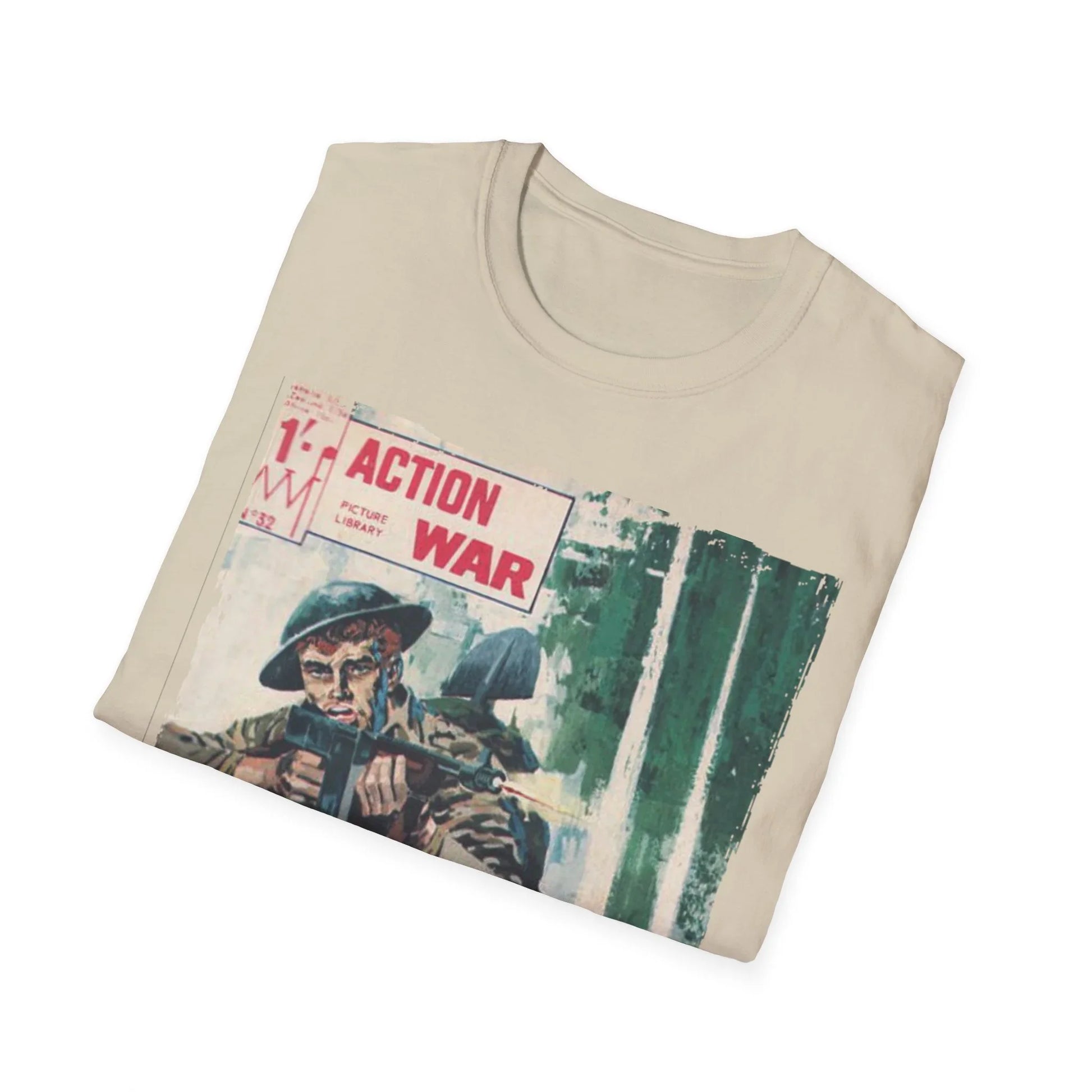 Close-up of the soft, heathered gray fabric highlighting the smooth texture and relaxed fit of the unisex T-shirt’s crew