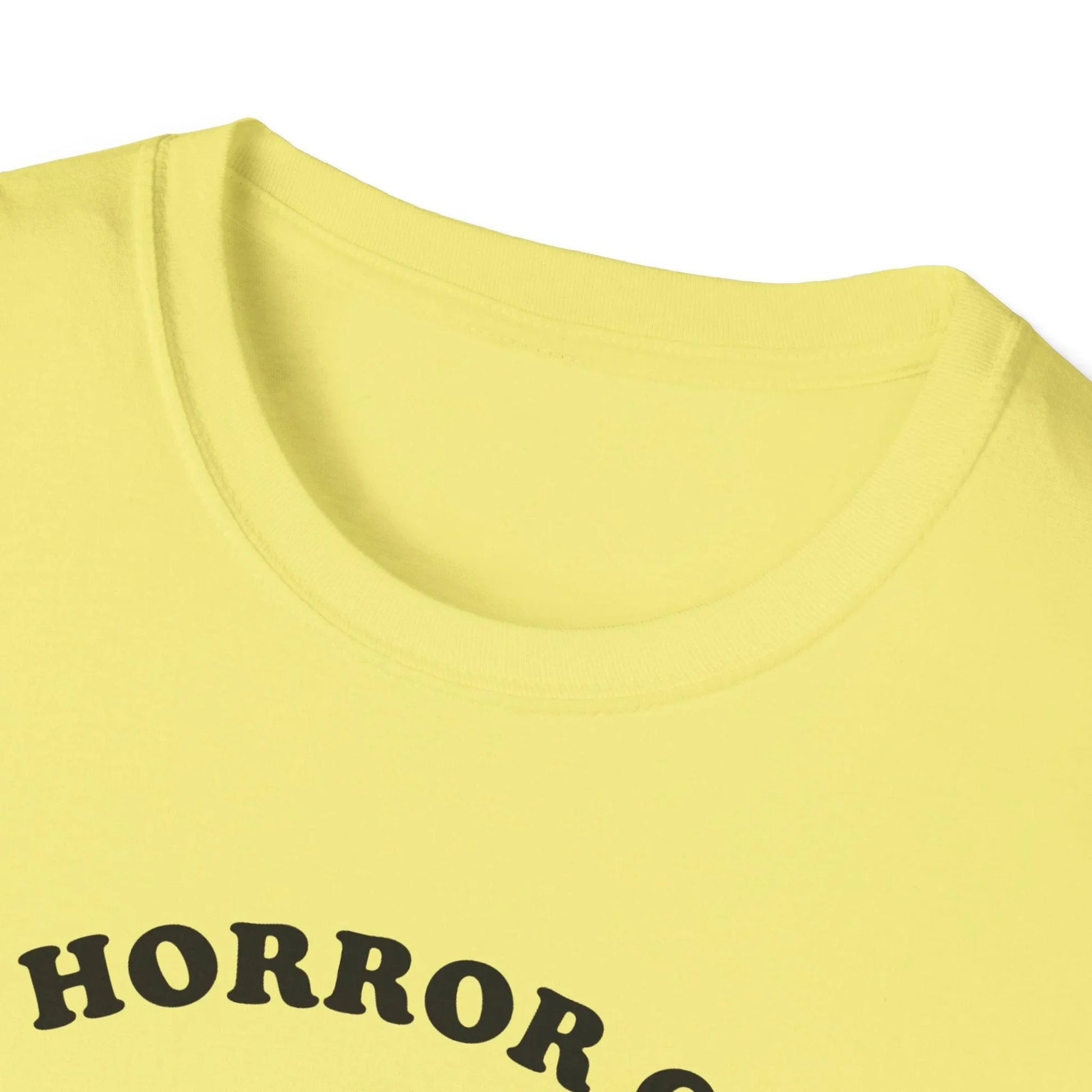 Close-up of the Cosmic Horror Cuteness T-Shirt's soft, heather gray fabric highlighting the relaxed fit and smooth texture