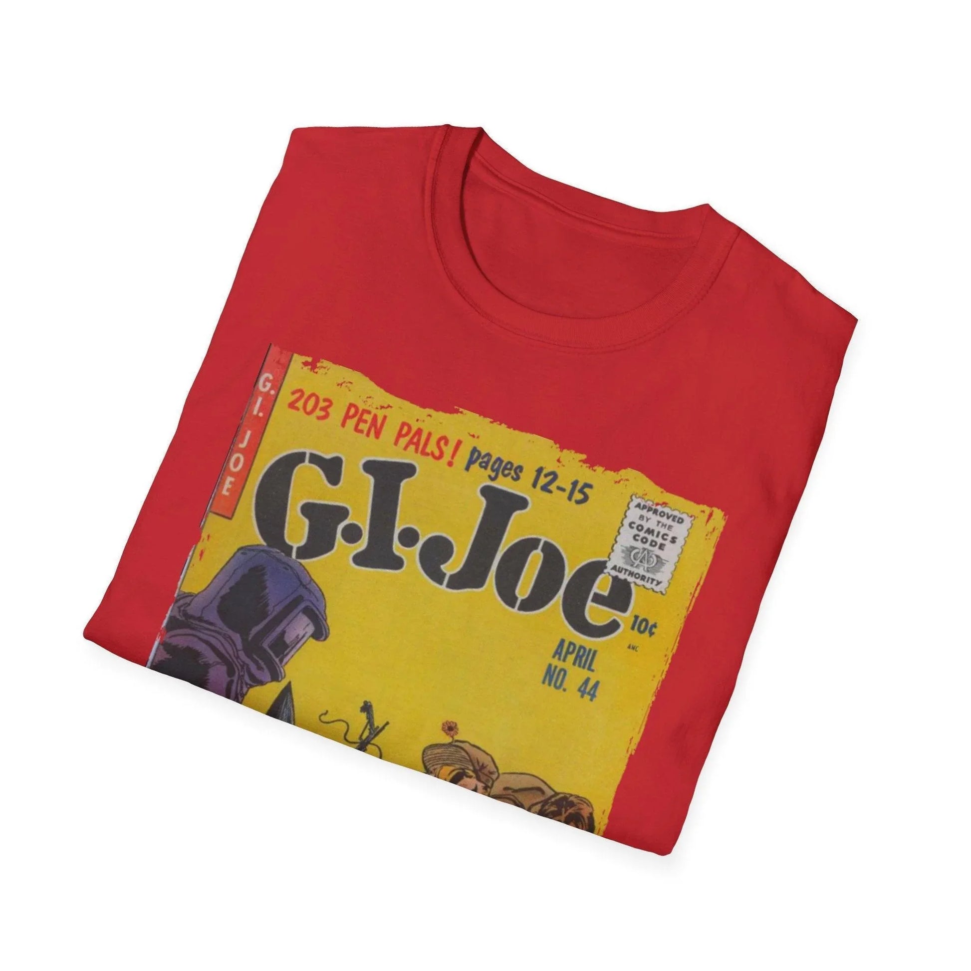 Close-up of the G.I. Joe No.44 softstyle T-shirt’s collar showing reinforced crew neckline and smooth fabric texture in