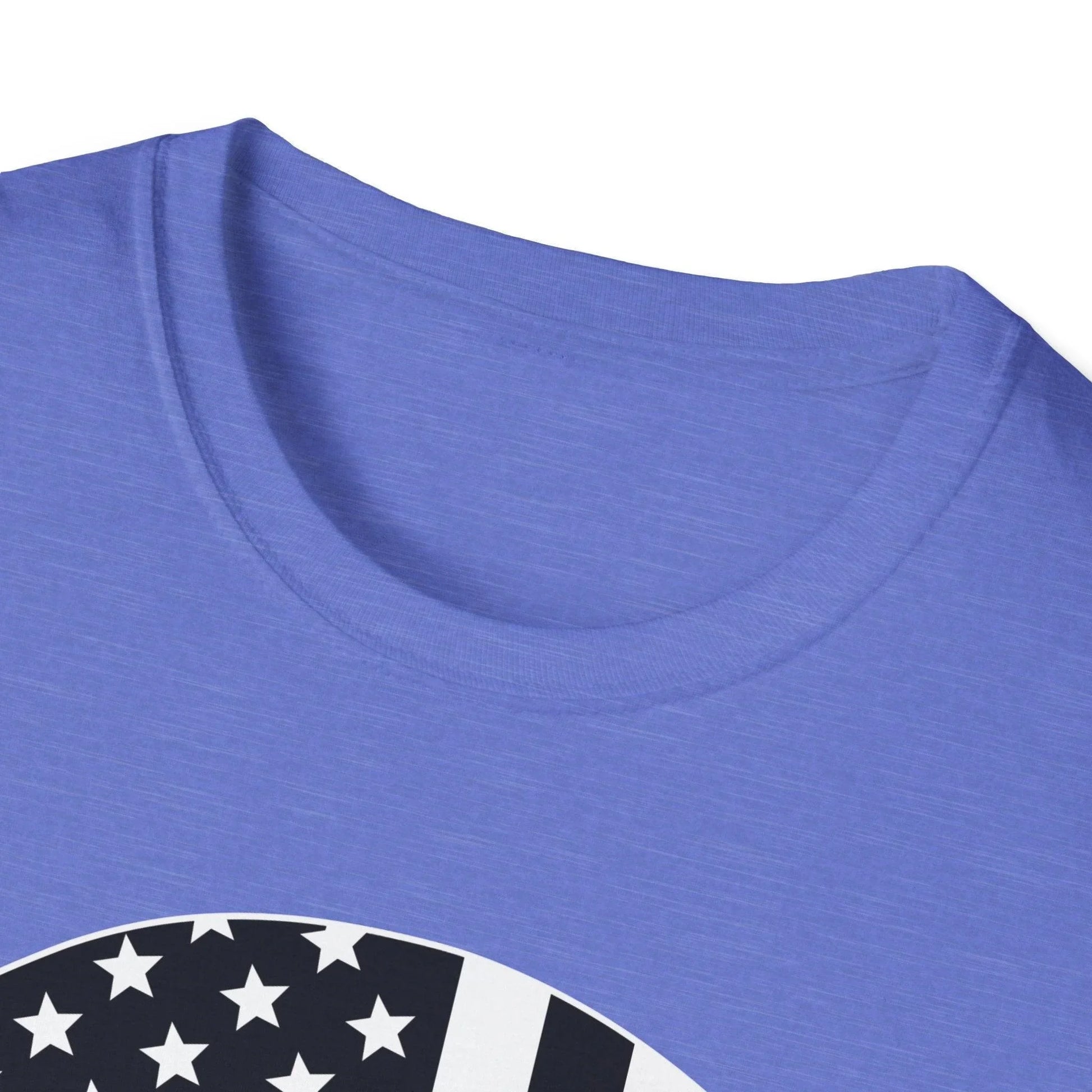 Close-up of the unisex black and white American Skull Flag print on soft cotton fabric, highlighting detailed graphic design