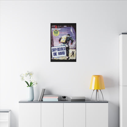 Close-up of the detailed comic art texture and vibrant color shading on the "Action War #13" canvas print at an angle