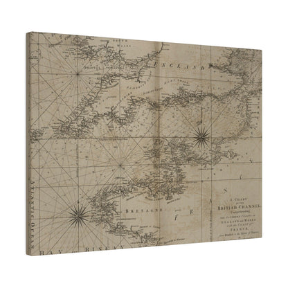 Close-up of the Chart of the British Channel with detailed nautical markings and textured linen canvas finish