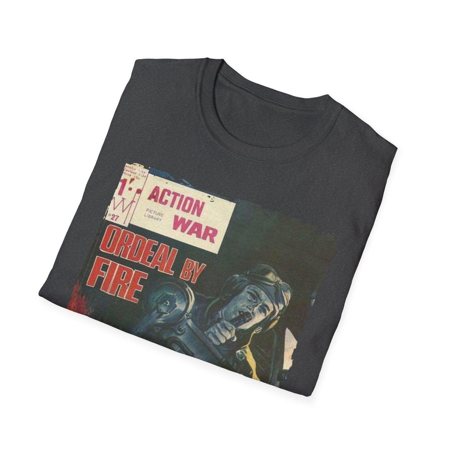 Close-up of the charcoal gray unisex T-shirt's subtle fabric texture and reinforced double-stitched sleeve hem for