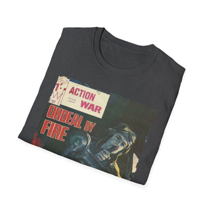 Close-up of the charcoal gray unisex T-shirt's subtle fabric texture and reinforced double-stitched sleeve hem for