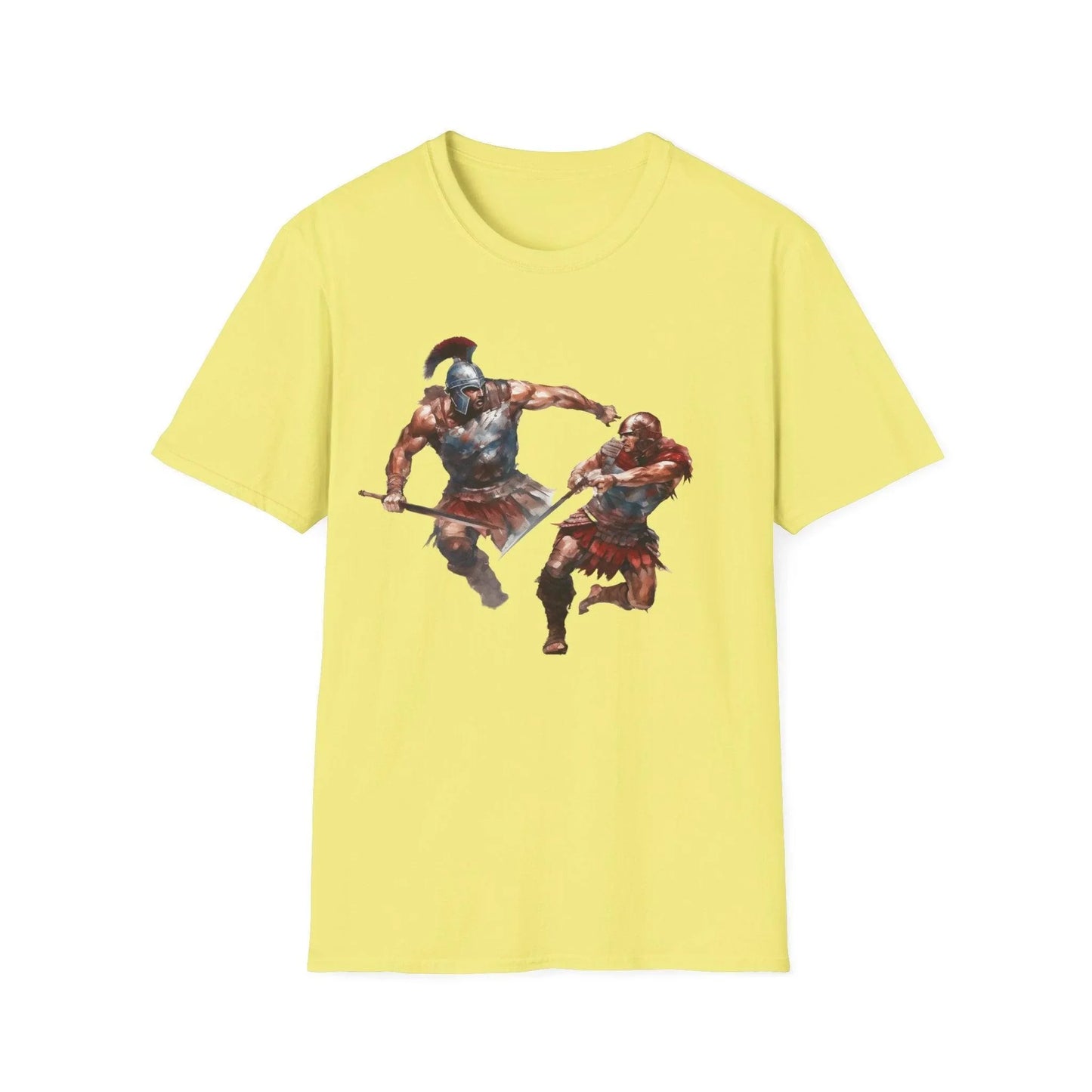 Close-up of the unisex softstyle fabric showing the smooth, relaxed fit and subtle heather grey color from a front angled