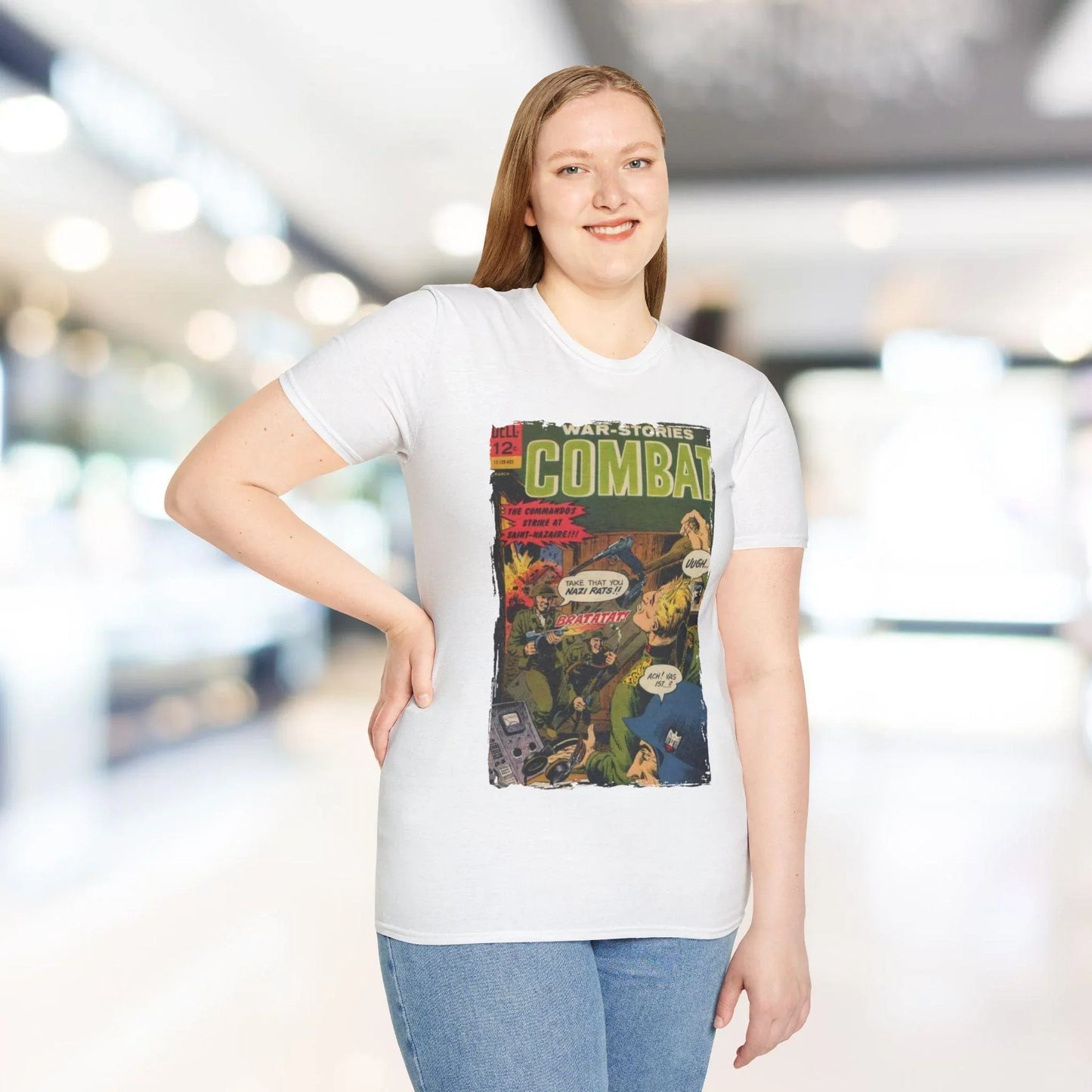 Close-up of the Combat March 1966 T-shirt’s relaxed fit, showcasing deep navy color and soft cotton fabric textured surface