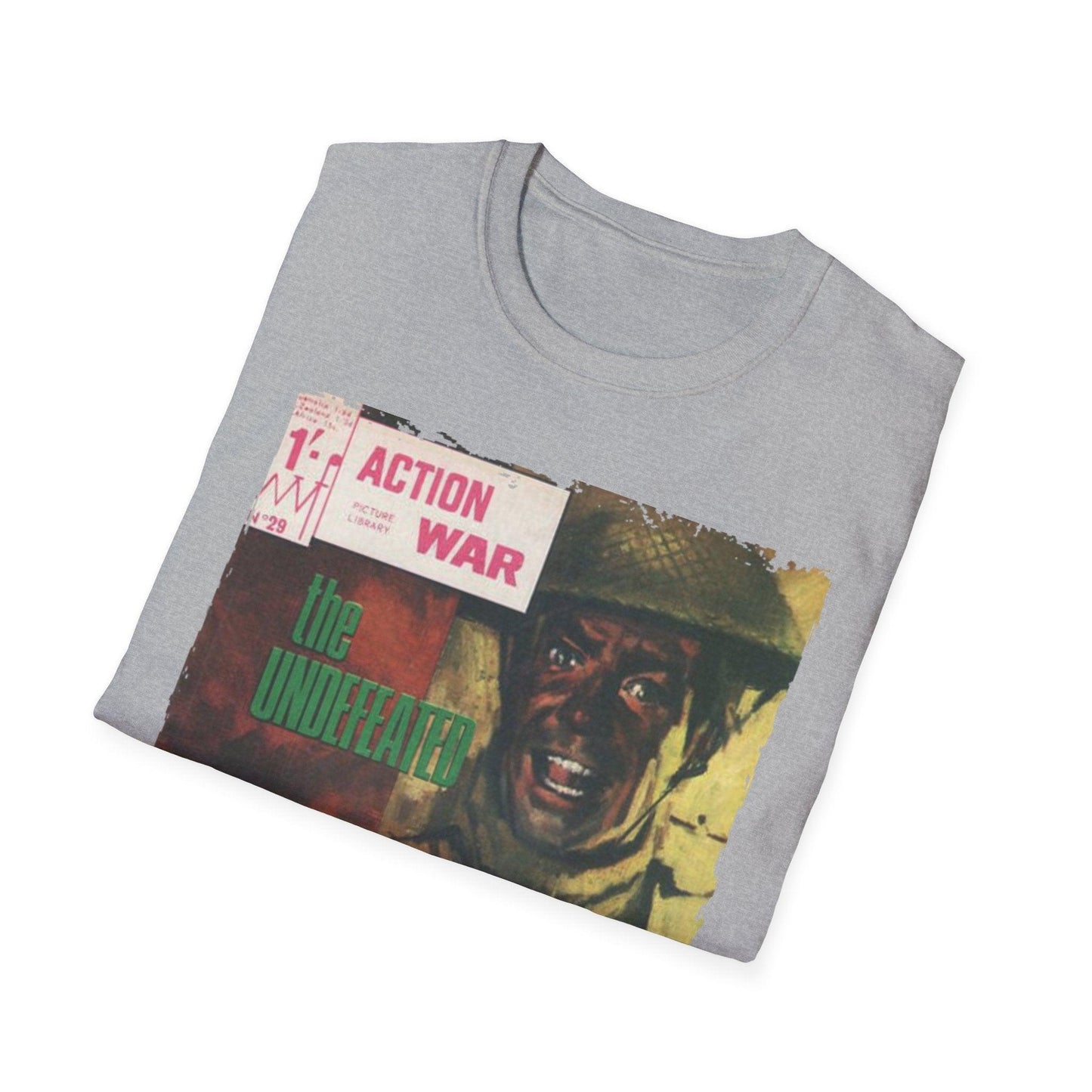 Close-up of the unisex softstyle T-shirt fabric showing smooth texture and vibrant forest green color from a slight overhead