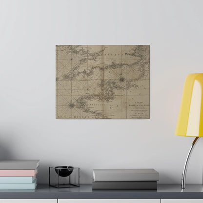 Close-up of the British Channel chart's detailed coastline outline with intricate inlets and island features on textured