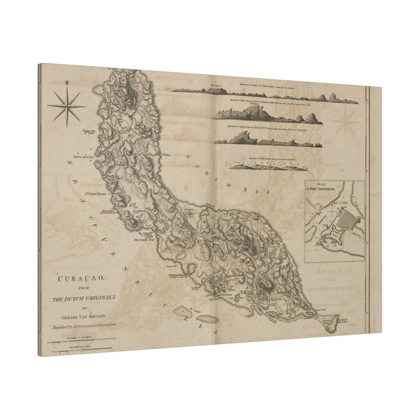 Detail of the vintage map’s textured canvas surface with subtle color variations and intricate linework from Gerard Van