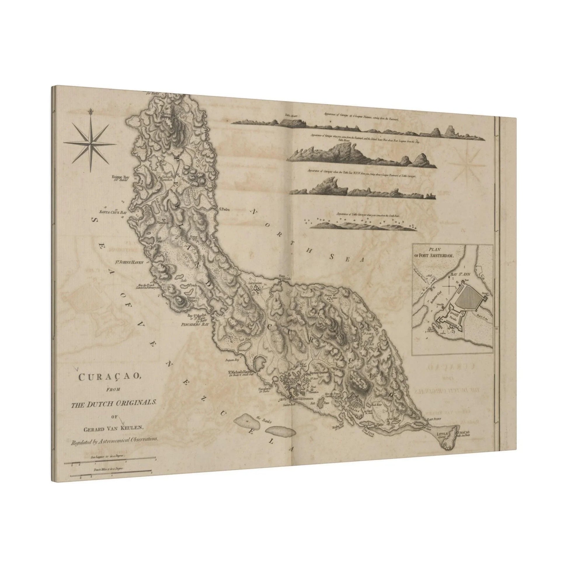 Detail of the vintage map’s textured canvas surface with subtle color variations and intricate linework from Gerard Van