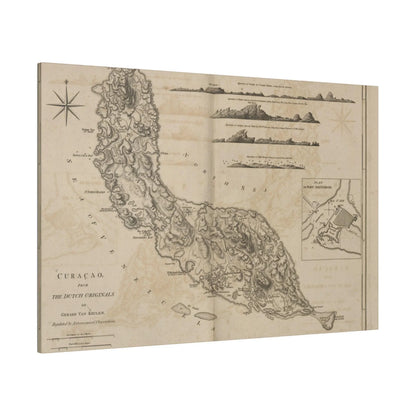 Detail of the vintage map’s textured canvas surface with subtle color variations and intricate linework from Gerard Van