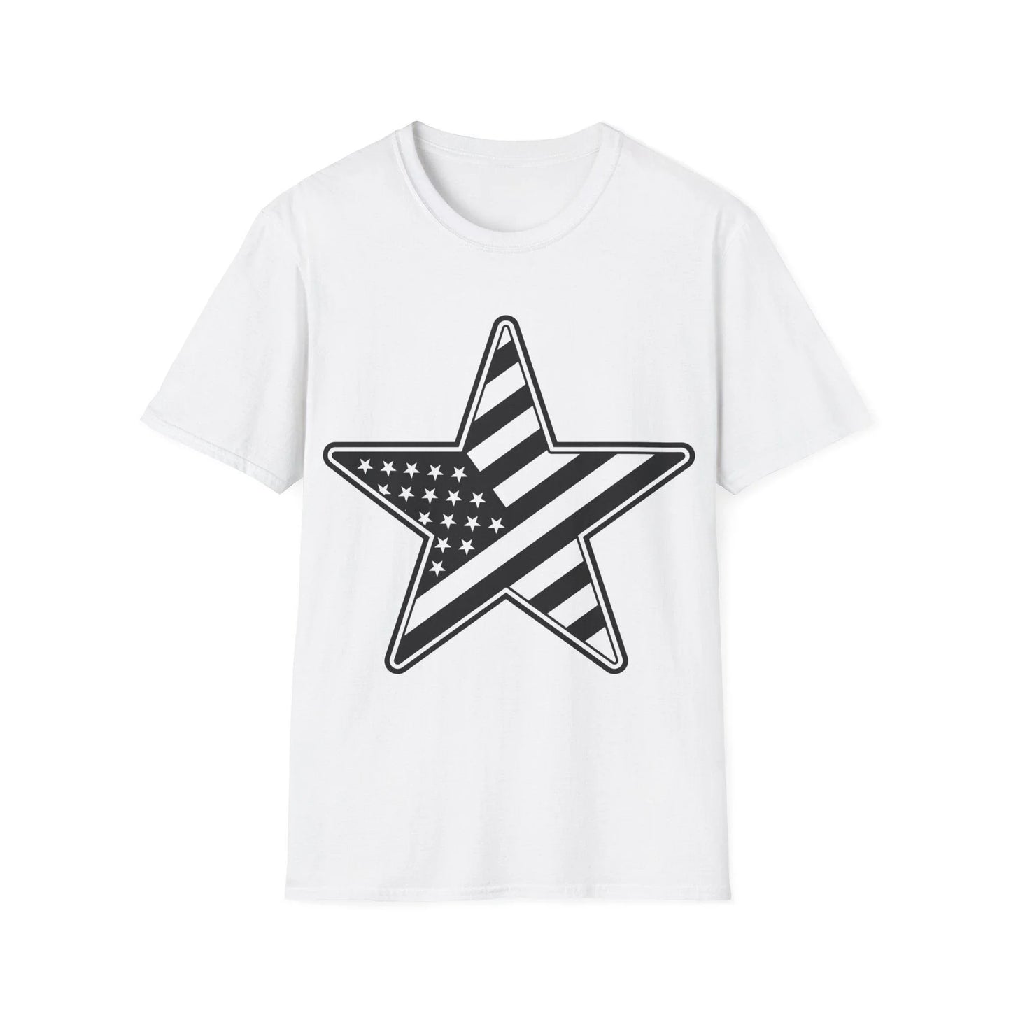 Printify Unisex black and white American flag star graphic cotton crew neck T-shirt, regular fit, short sleeves
