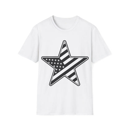Printify Unisex black and white American flag star graphic cotton crew neck T-shirt, regular fit, short sleeves