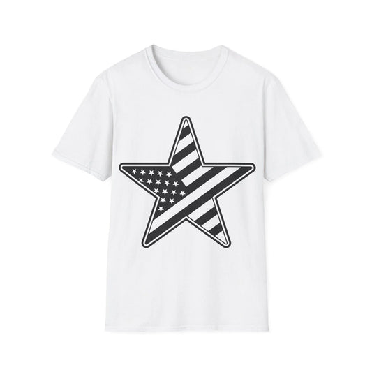 Printify Unisex black and white American flag star graphic cotton crew neck T-shirt, regular fit, short sleeves