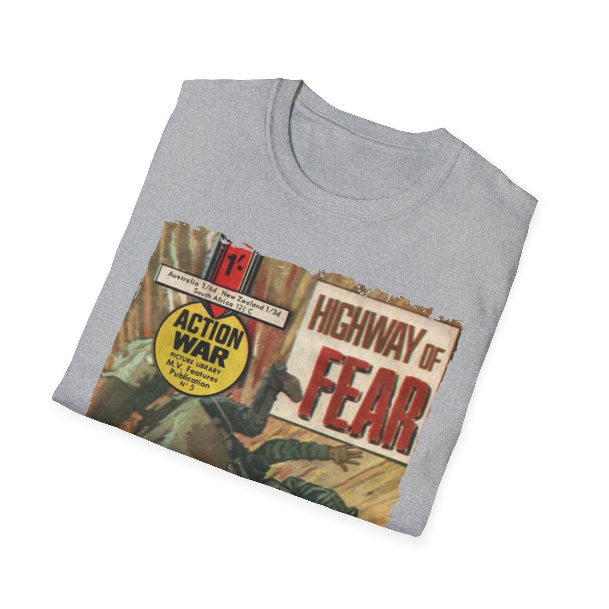 Close-up of the unisex softstyle T-shirt's lightweight cotton fabric, showcasing the relaxed fit and subtle fabric weave