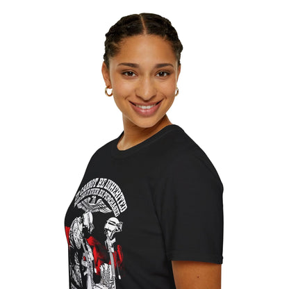 Close-up of the soft cotton fabric showing the unisex relaxed fit and subtle heather gray color of the "It Cannot Be