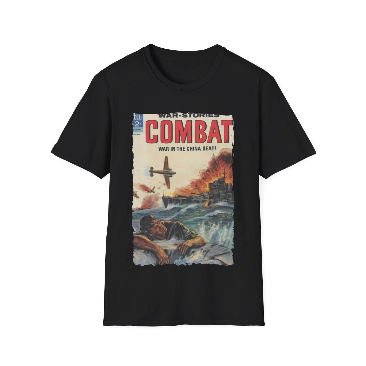 Combat April 1965 unisex cotton crew neck T-shirt in black with printed graphic, regular fit, DTG design by Printify