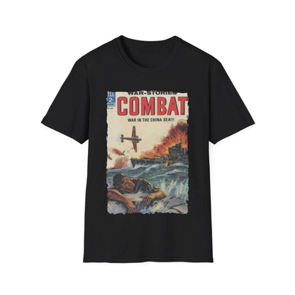 Combat April 1965 unisex cotton crew neck T-shirt in black with printed graphic, regular fit, DTG design by Printify