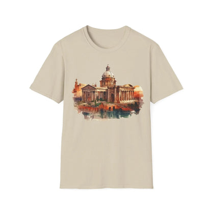 Close-up of the unisex softstyle T-shirt neckline showing reinforced stitching and smooth fabric texture in vibrant black