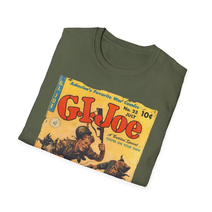 Close-up of the G.I. Joe No.23 unisex softstyle T-shirt’s navy color and smooth cotton fabric, highlighting the fine