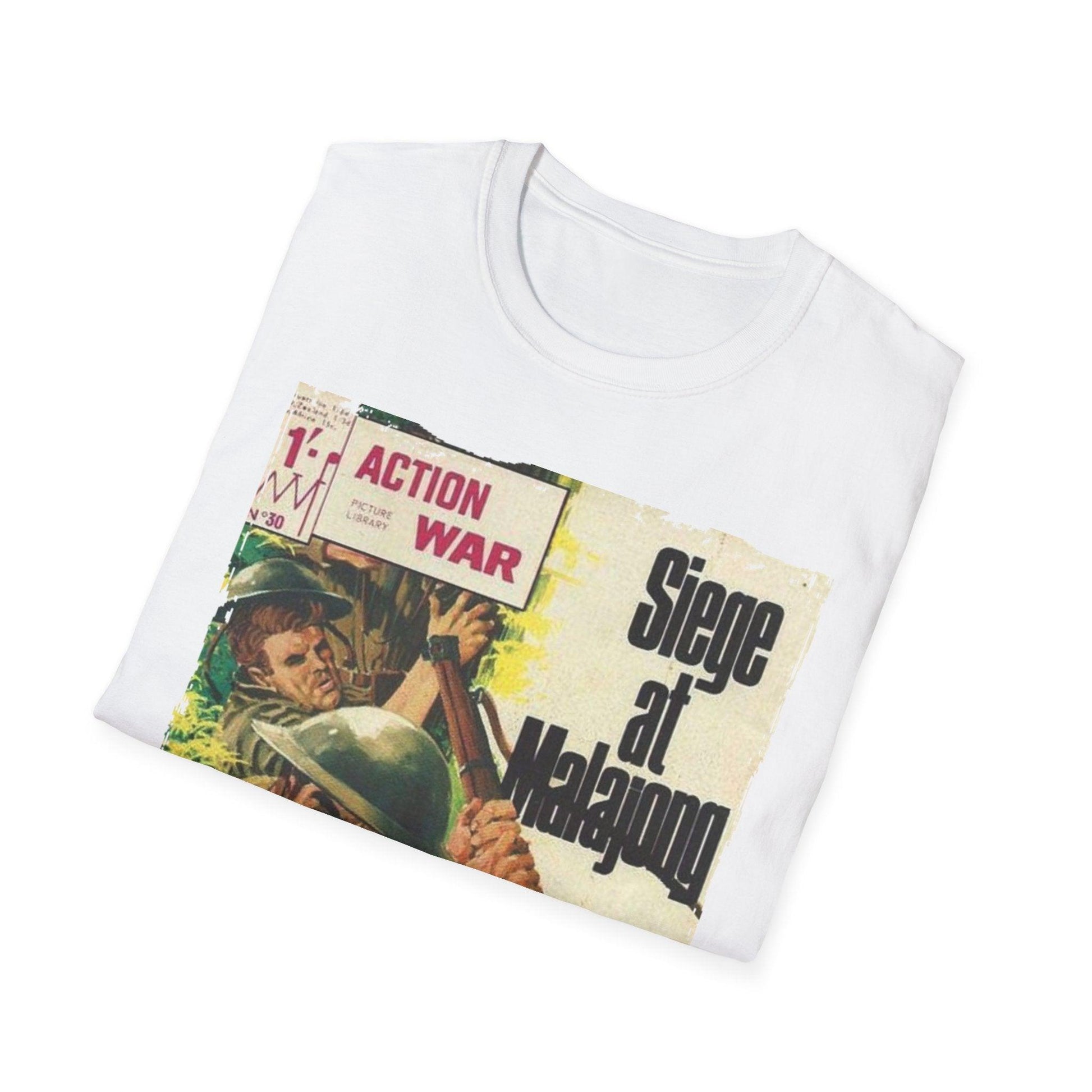 Close-up of the unisex softstyle T-shirt fabric showing smooth texture, relaxed fit, and subtle heather pattern in charcoal