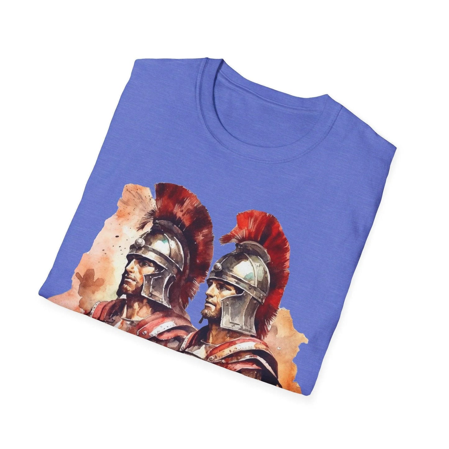 Close-up of the navy blue Ancient Warrior 2 T-Shirt fabric with visible soft cotton weave and reinforced double-stitched