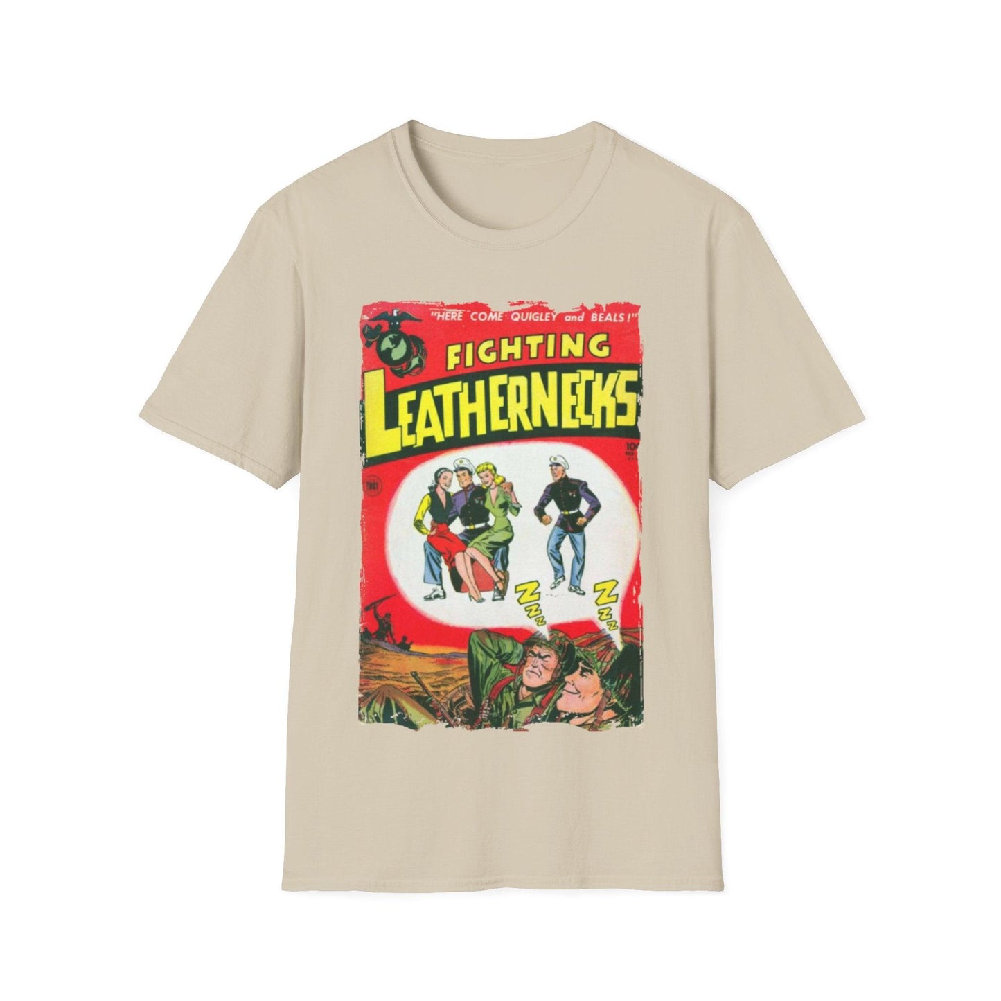 Close-up of the Fighting Leathernecks #4 T-shirt collar showcasing the smooth ribbed neckline and subtle stitching detail in