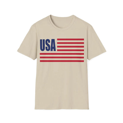 Close-up of the American flag USA colors printed on the soft cotton fabric’s textured surface, showcasing vibrant red