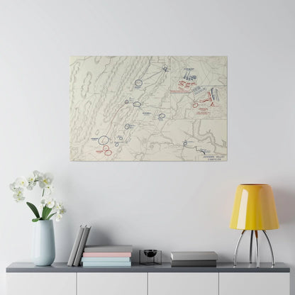 Close-up of canvas texture highlighting detailed brushstrokes and aged finish on the Battle of Cross Keys scene.