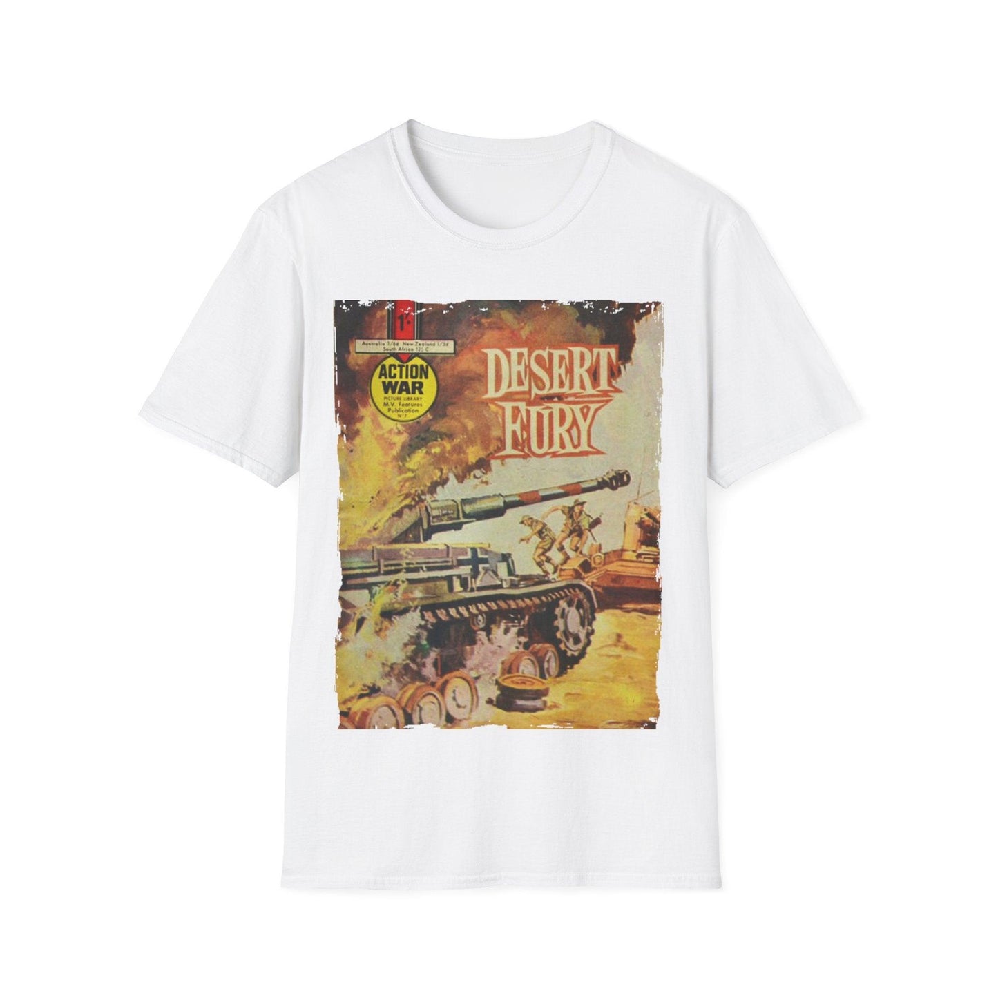 Close-up of the unisex softstyle T-shirt neckline highlighting the smooth fabric texture and reinforced stitching detail in