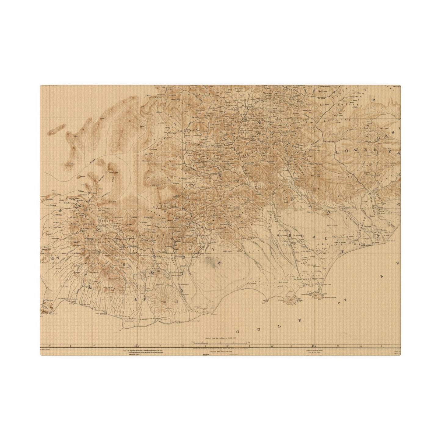 Close-up of detailed canvas texture and subtle color variation highlighting the 1914 Arabian Peninsula design