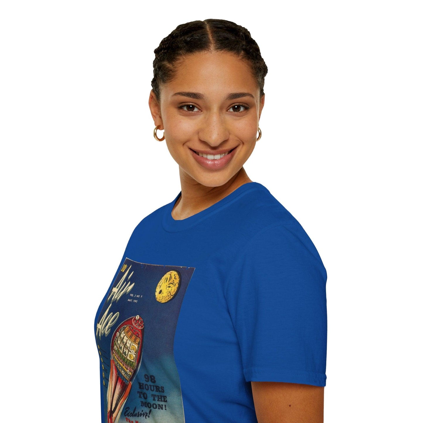 Close-up of the unisex softstyle T-shirt’s collar stitching, highlighting the smooth seam and relaxed fit in heather gray