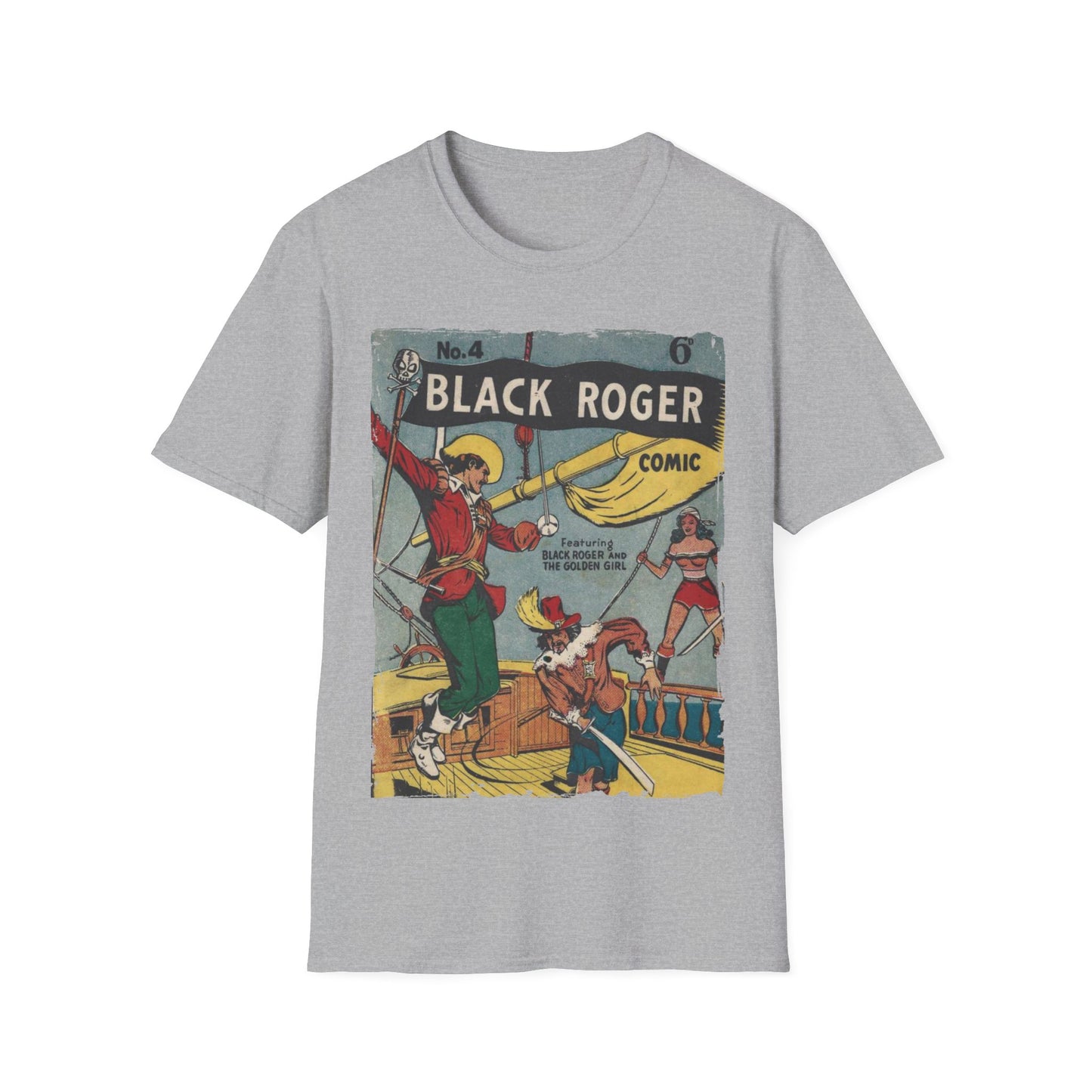 Close-up of the Black Roger No.4 T-shirt collar showcasing reinforced double-stitched neckline and soft cotton fabric detail