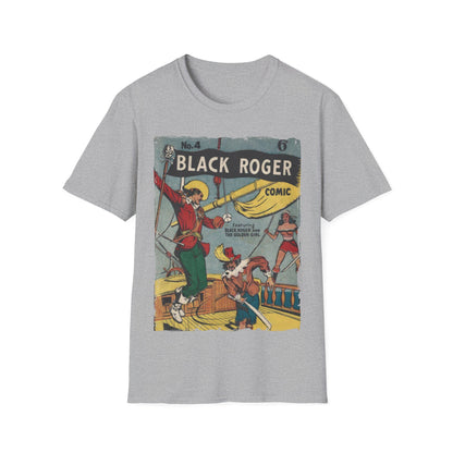 Close-up of the Black Roger No.4 T-shirt collar showcasing reinforced double-stitched neckline and soft cotton fabric detail