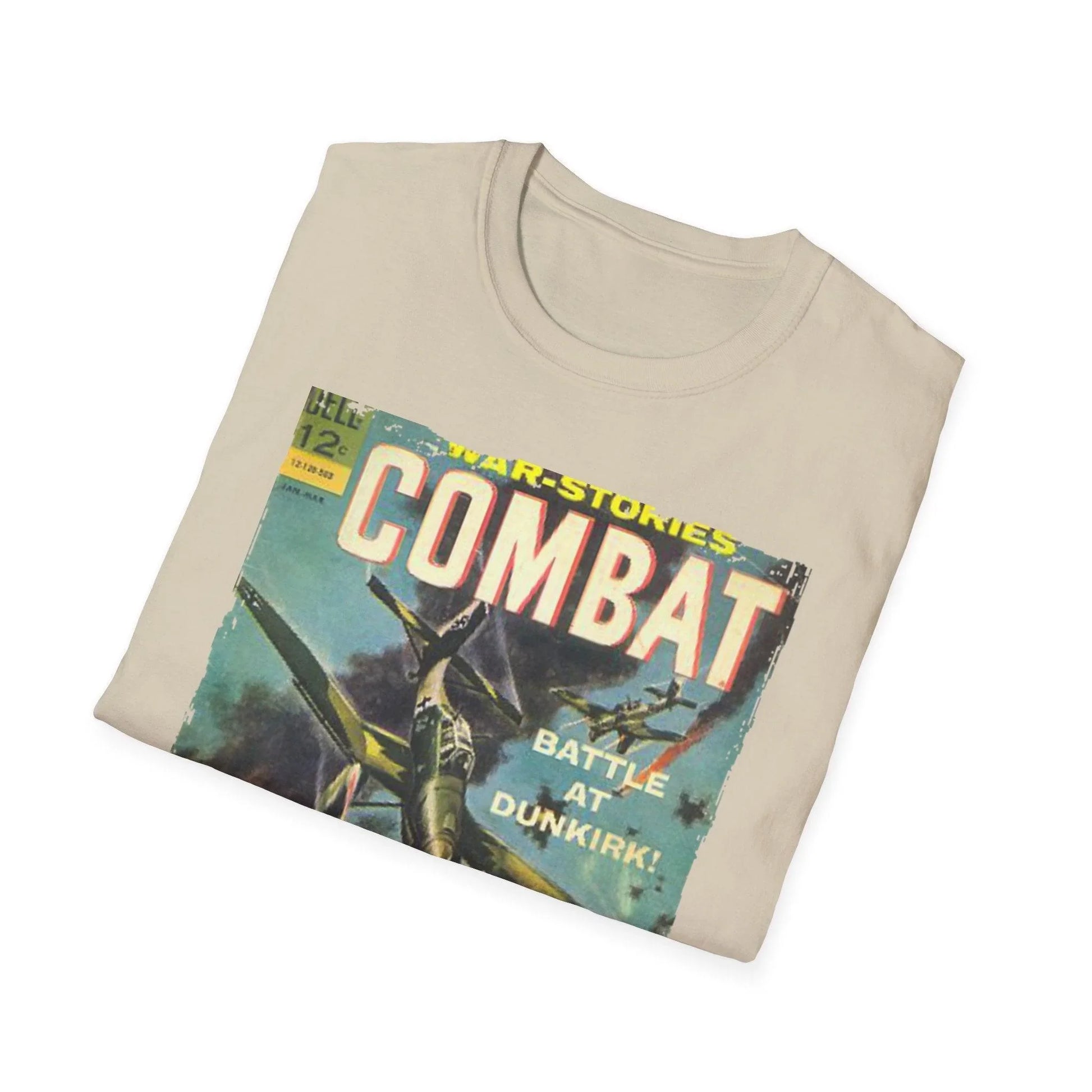 Close-up of the Combat March 1965 T-shirt's light heather gray fabric, showing the smooth, soft texture and subtle stitching
