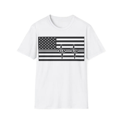 Printify American Flag heartbeat black and white unisex crew neck cotton T-shirt with regular fit and relaxed style