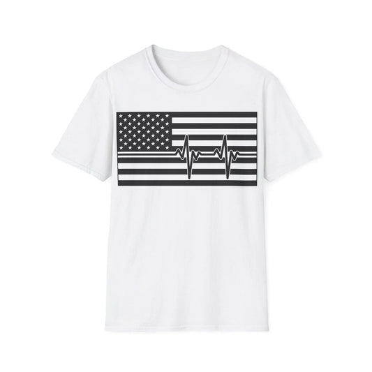 Printify American Flag heartbeat black and white unisex crew neck cotton T-shirt with regular fit and relaxed style
