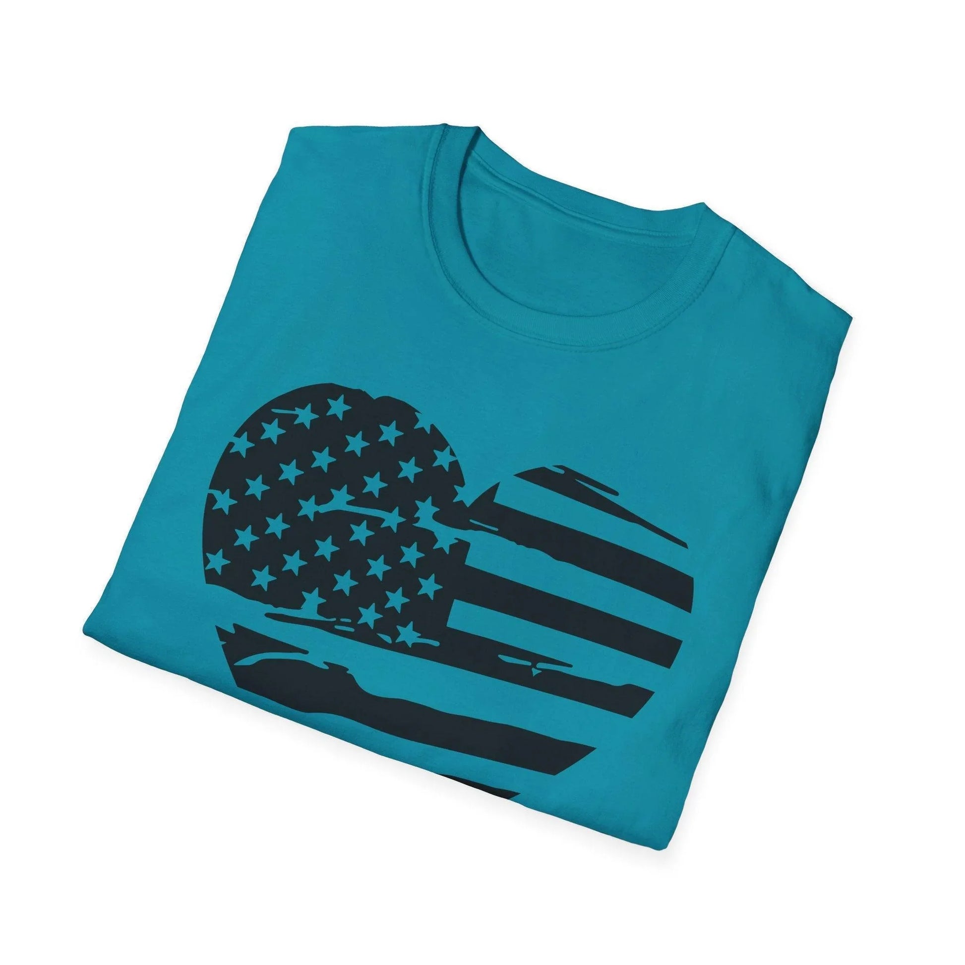 Close-up of the black unisex softstyle T-shirt's smooth fabric texture and subtle fabric weave detail at the neckline edge.