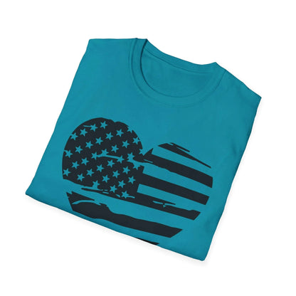 Close-up of the black unisex softstyle T-shirt's smooth fabric texture and subtle fabric weave detail at the neckline edge.