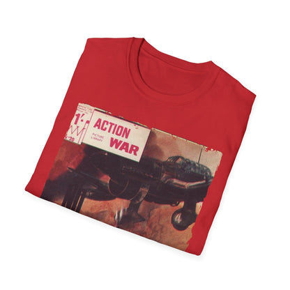 Close-up of the unisex softstyle T-shirt fabric showing smooth heathered texture and subtle seam stitching at the neck